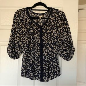 Navy animal print blouse